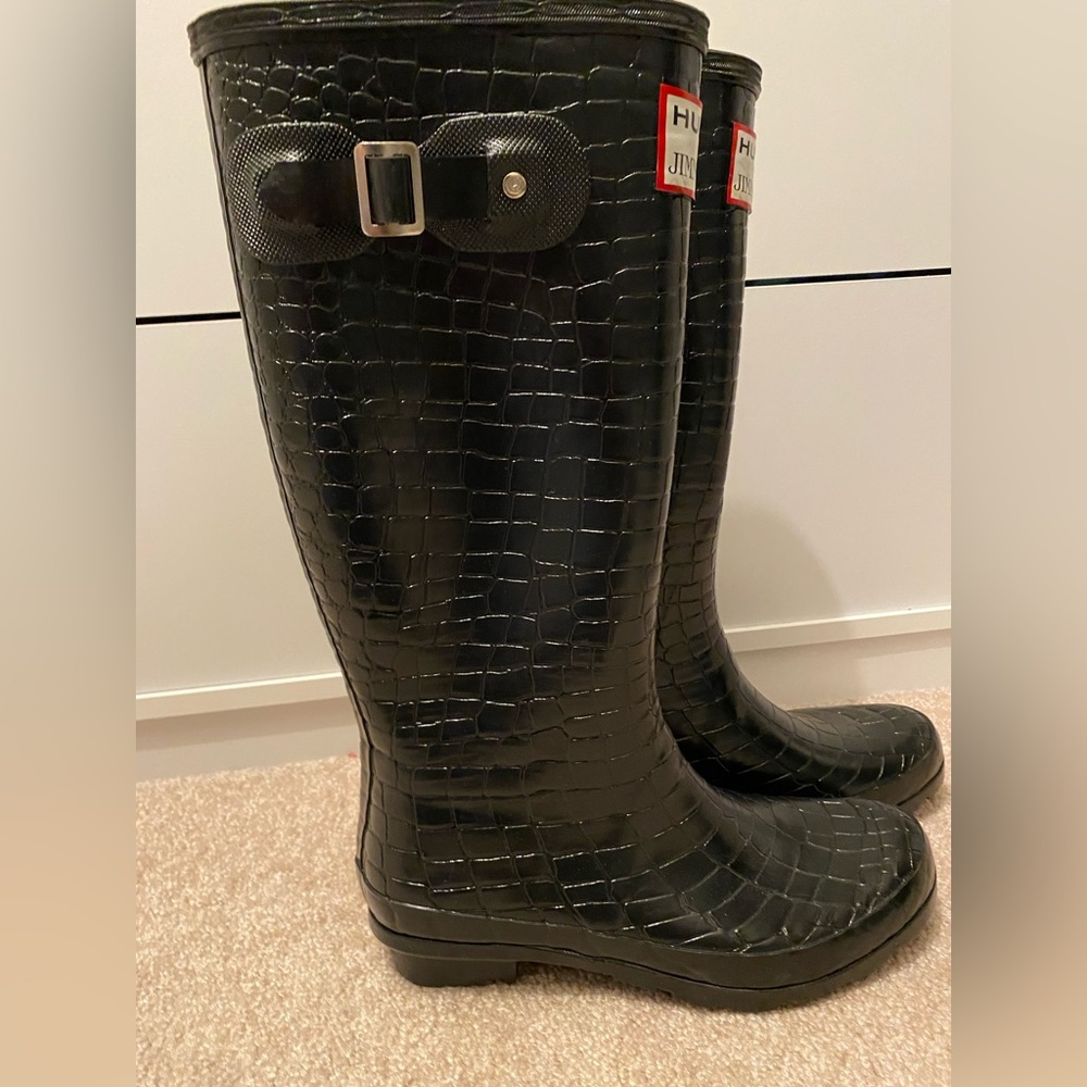Hunter Jimmy Choo Black Croc Rubber Rain Boots